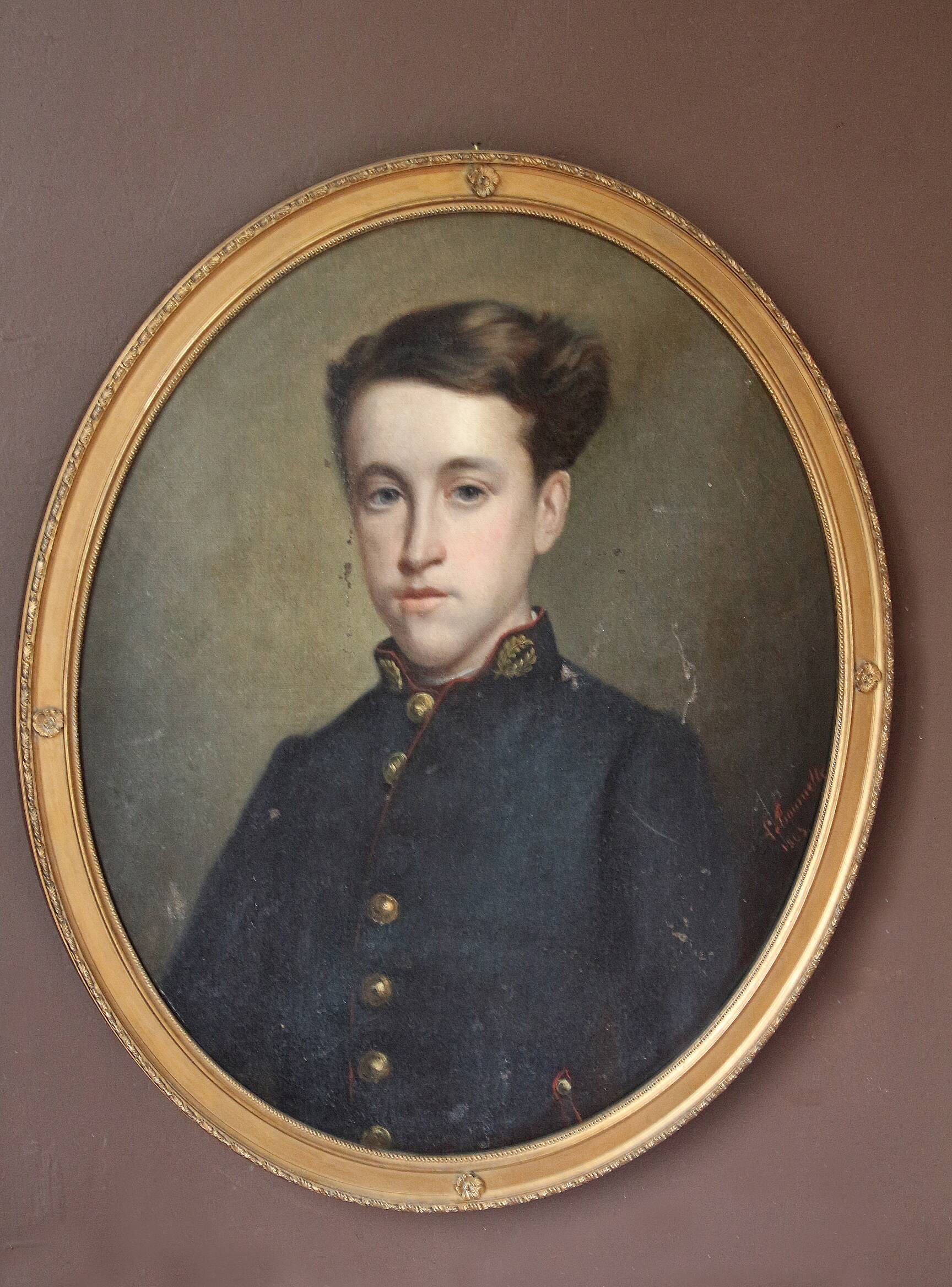 Painting: LETOURNELLE (19th century). Portrait of a schoolgirl. 1862.