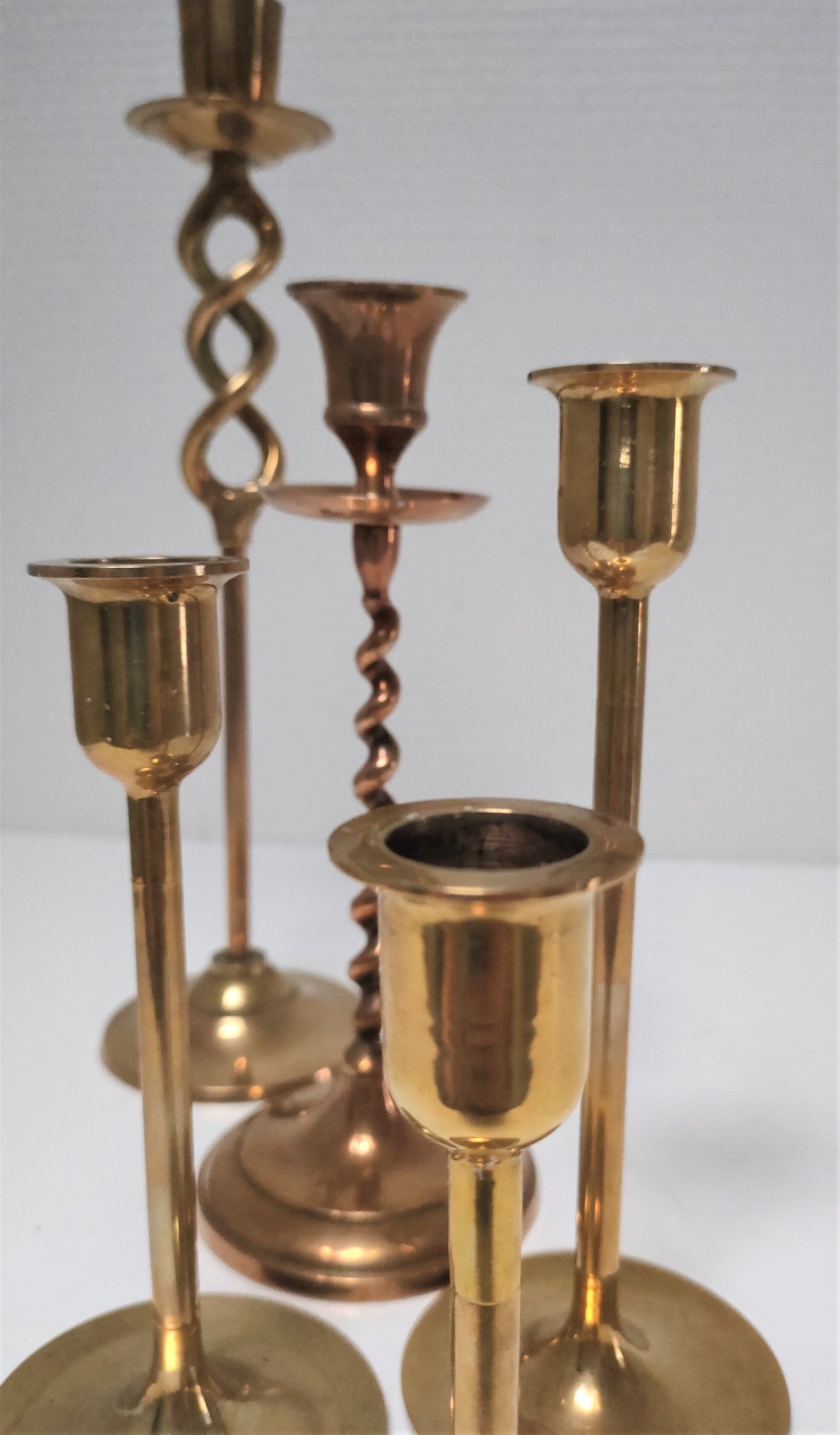 Five solid brass candle holders vintage design 80s