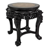 Asian wooden stand carved with Demons, marble top, Indochina, circa 1880