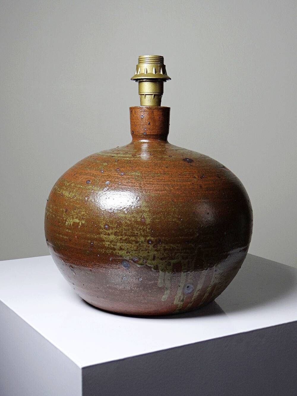 Grosse lampe boule grès pyrité émaillé vintage Baudat La Borne