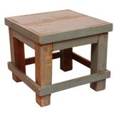 Antique Burmese teak bedside table with original blue patina