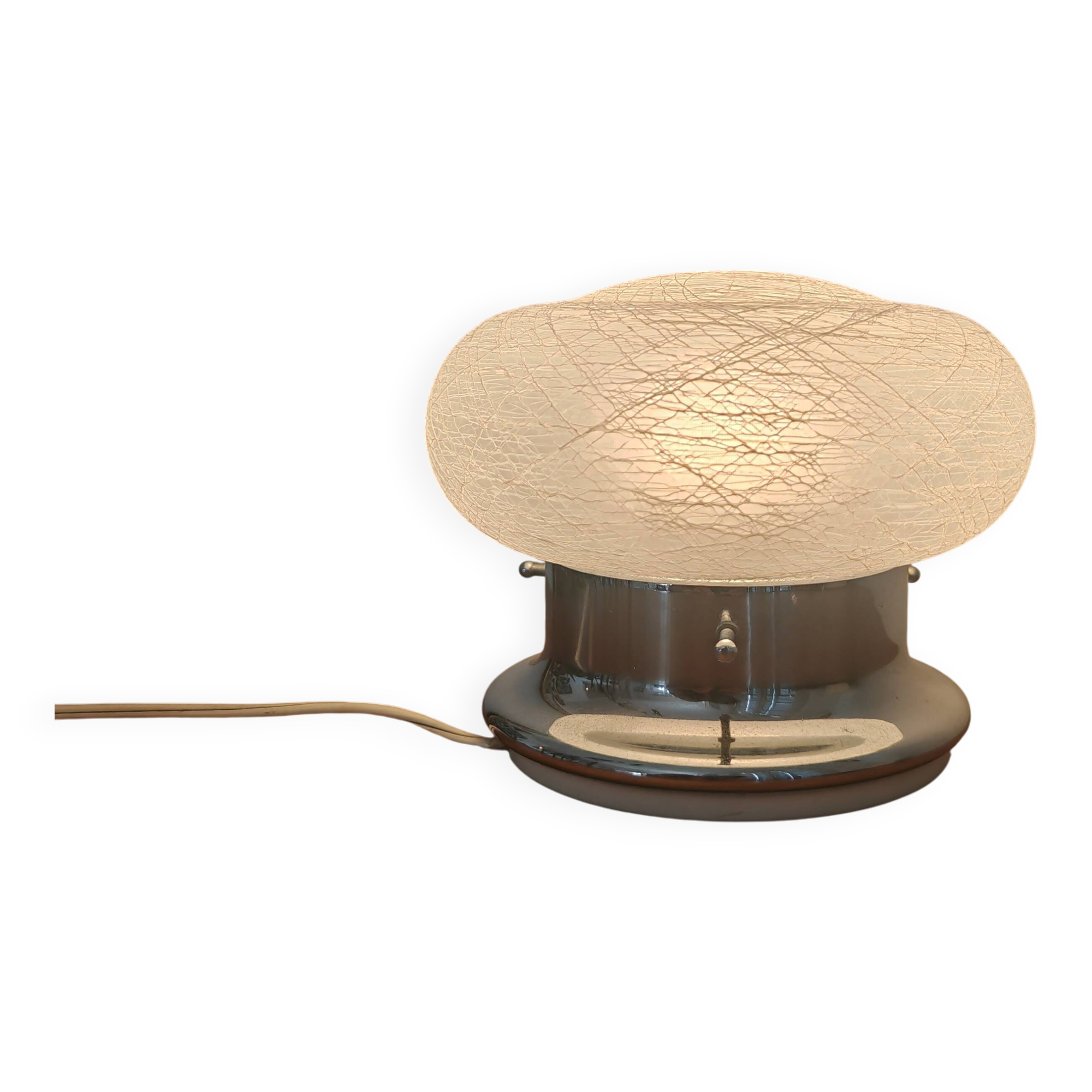 Vintage Space Age Mushroom Lamp – Textured Glass & Chrome (1970s)