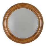 Vintage 1970s round wall mirror in walnut wood, Italian design