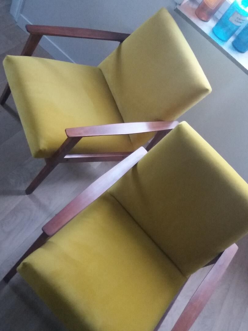 Pair of restored armchairs - yellow velvet