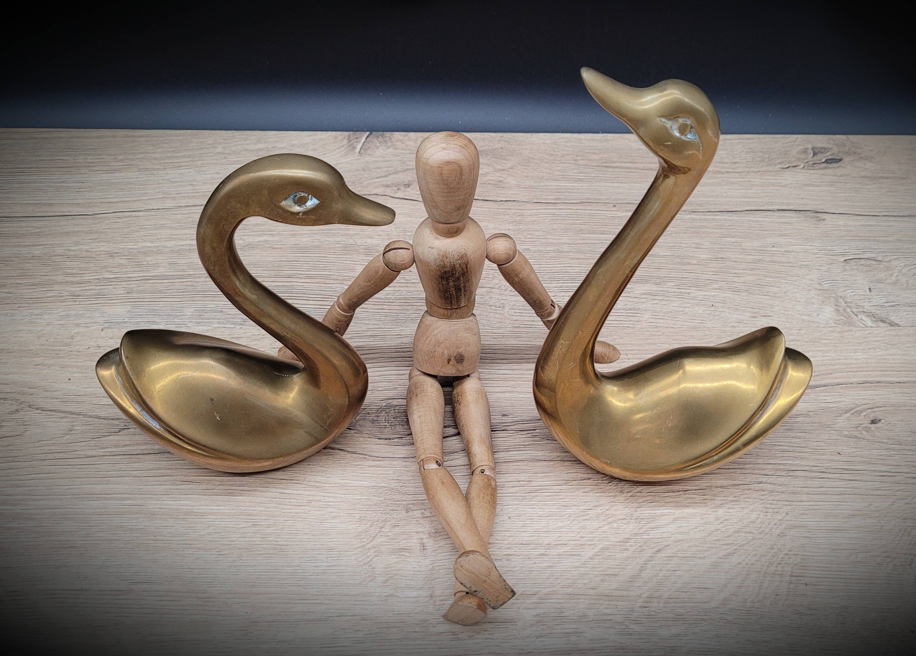 Pair brass swans