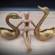 Pair brass swans