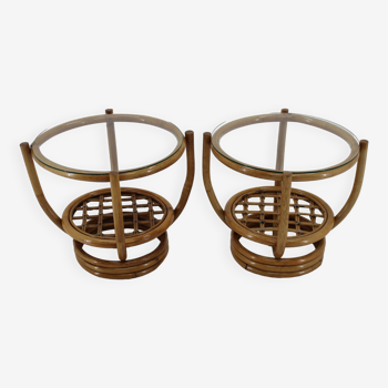 1970s Pair of Rattan Tables, Europe