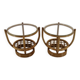 1970s Pair of Rattan Tables, Europe