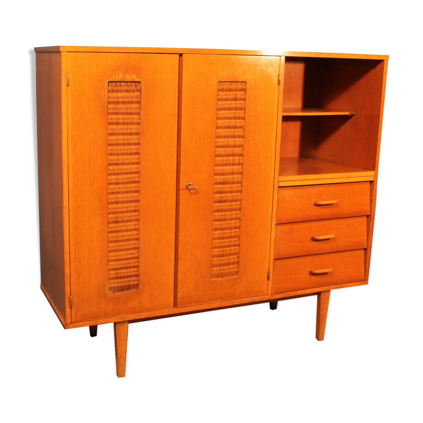 Child wardrobe wood & rattan 1960