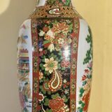Chinese baluster porcelain vase with polychrome decoration of flowers and pagoda size xxl
