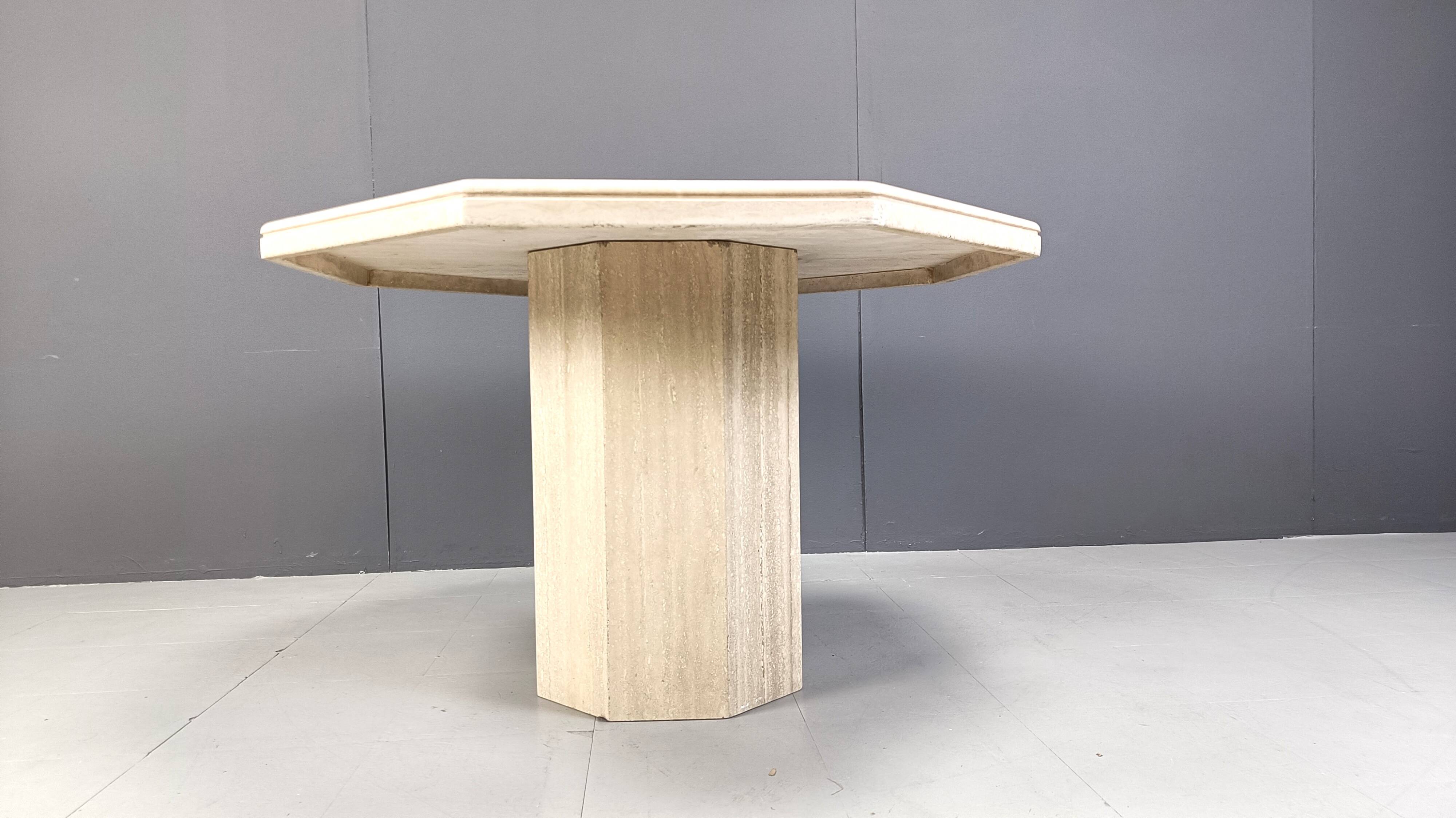 Octogonal italian travertine dining table 1970s