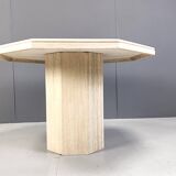 Octogonal italian travertine dining table 1970s