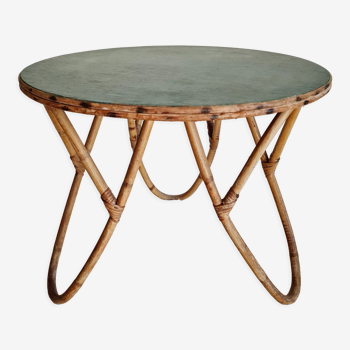 Round rattan coffee table green top