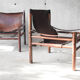 Pair of Safari armchairs, solid wood and leather, 60