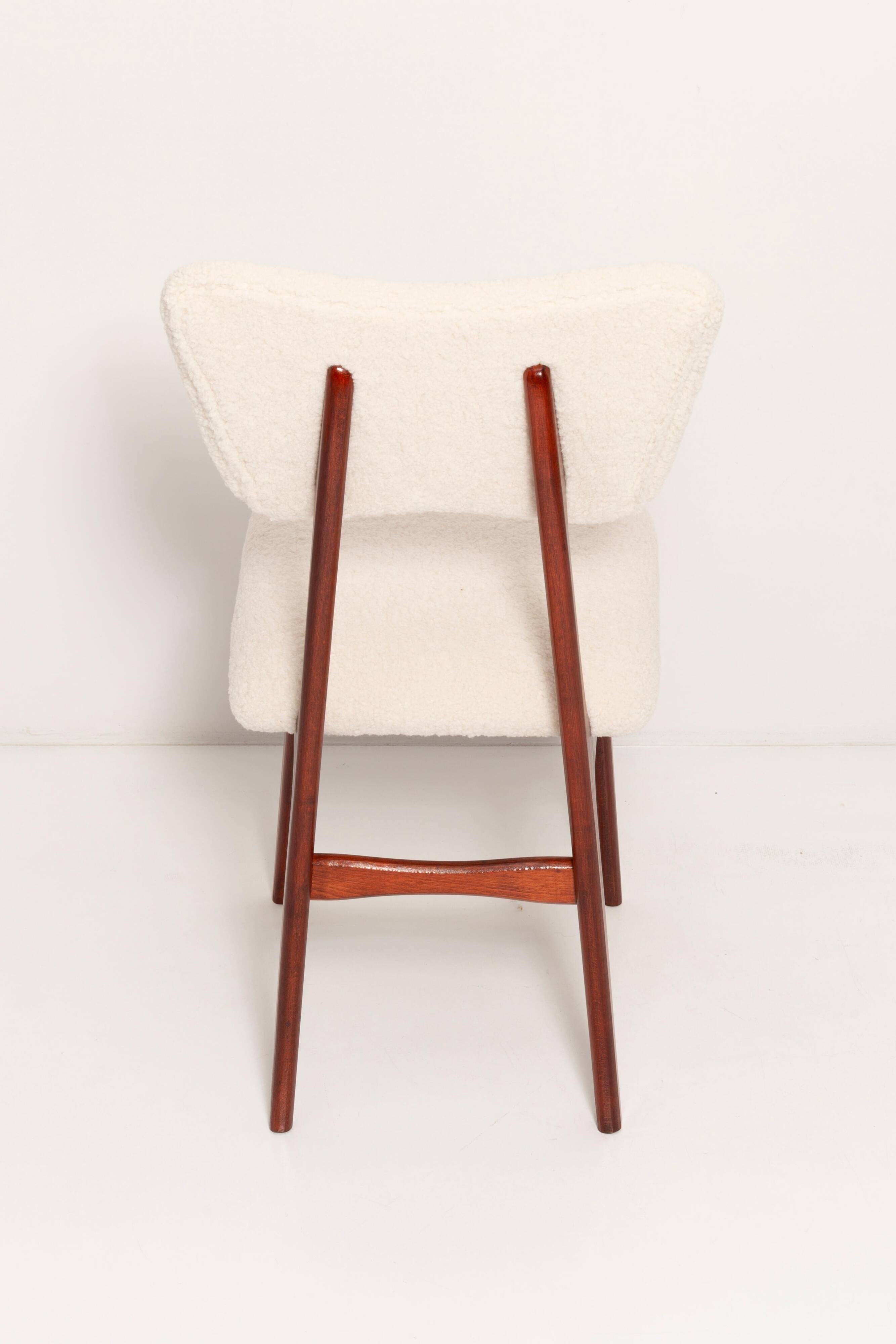Beech wood armchair in cherry colour with cream boucle fabric - 20th century, Europe, 1960.