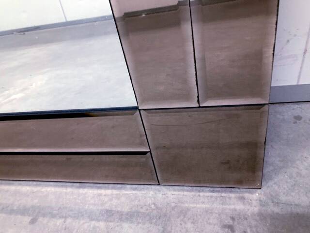 Large wall mirror in Art Deco style, facet-cut pink and clear glass