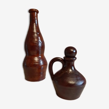 Bottle and jug in artisanal glazed stoneware from the Cotentin