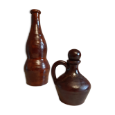 Bouteille et cruchon en grès vernissé artisanal du Cotentin