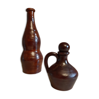 Bottle and jug in artisanal glazed stoneware from the Cotentin