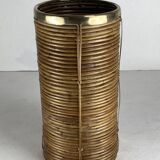 Pencil reed rattan and brass umbrella stand. or basket, Italy