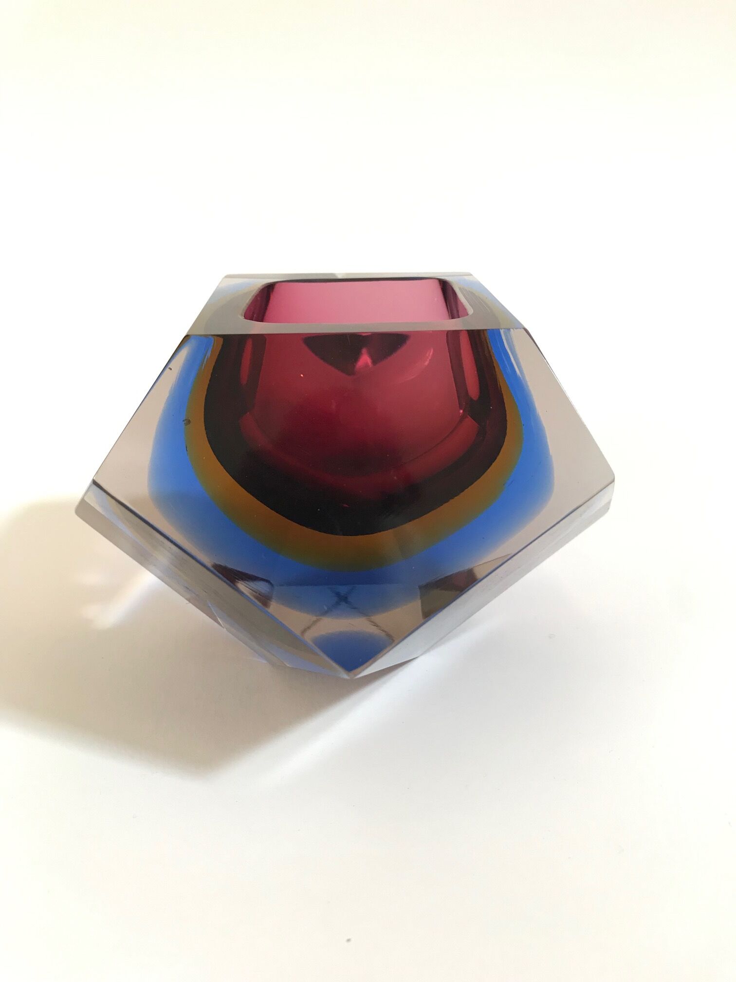 Pink and blue ashtray by Flavio Poli for Seguso in Murano glass 1960