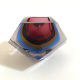 Pink and blue ashtray by Flavio Poli for Seguso in Murano glass 1960