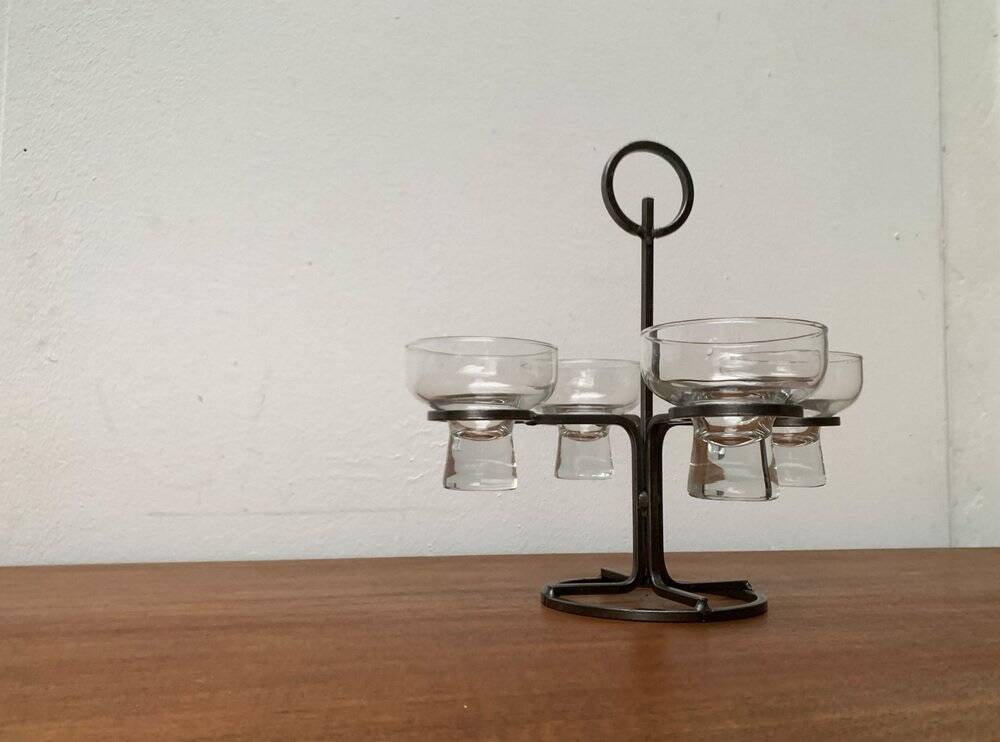Bougeoir danois en métal et verre, années 1960