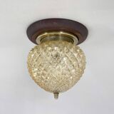 Mid-century wood & glass flush mount, 1960's
