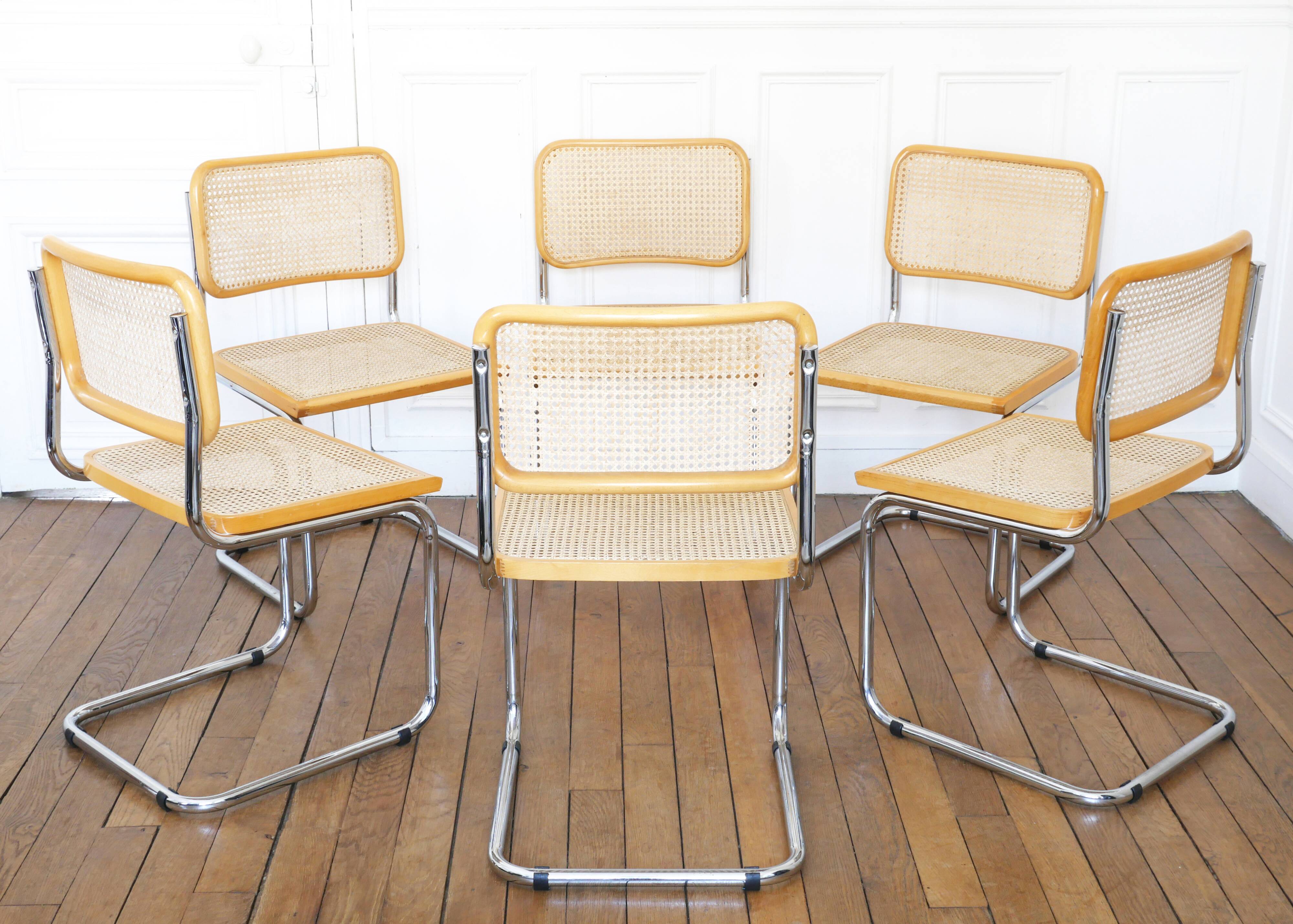 6 Cesca B32 Breuer Chairs Made in Italy - Canework of the seats redone