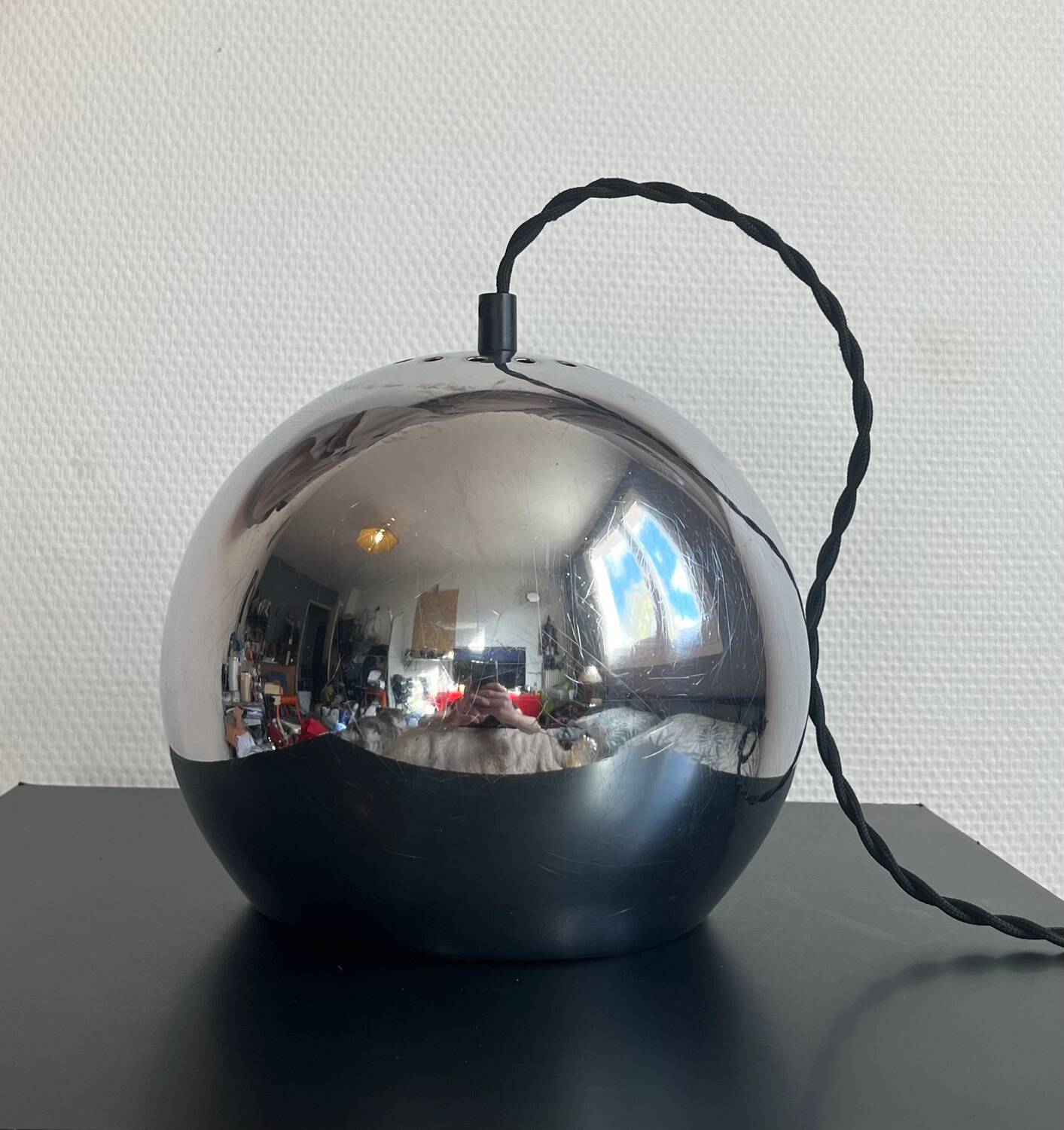 Space age metal globe pendant from the 80s