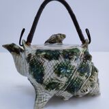 Vintage enamelled earthenware shell decor teapot
