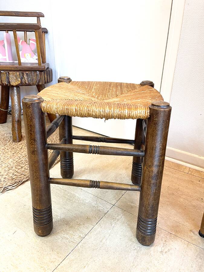 Vintage stool made of straw and wood, 1970
