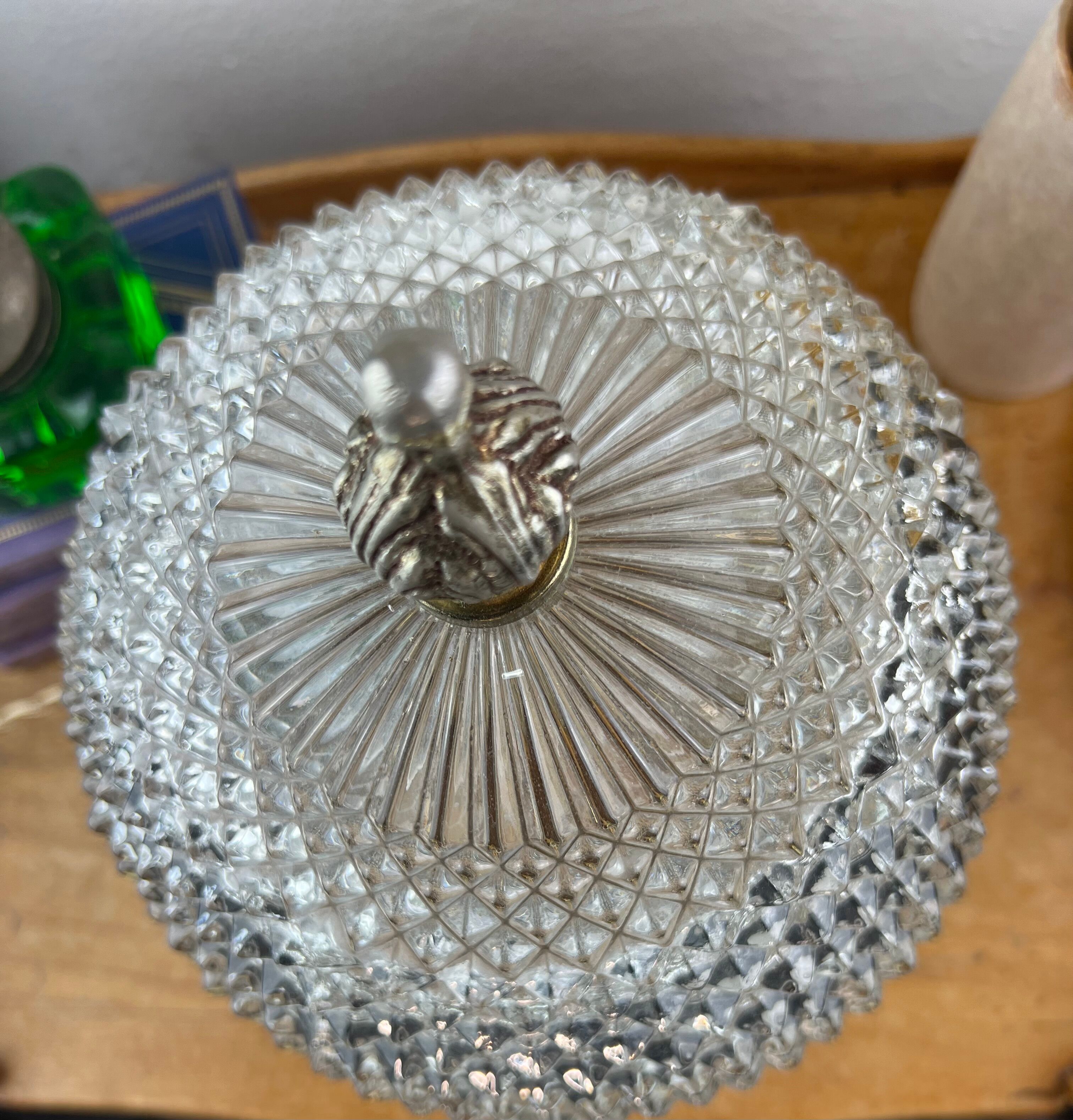 Old diamond tip table lamp - Glass and Bronze - Circa 1920