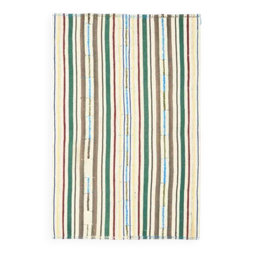 Tapis de zone vintage turc Oushak fait main en laine et coton beige 150x227