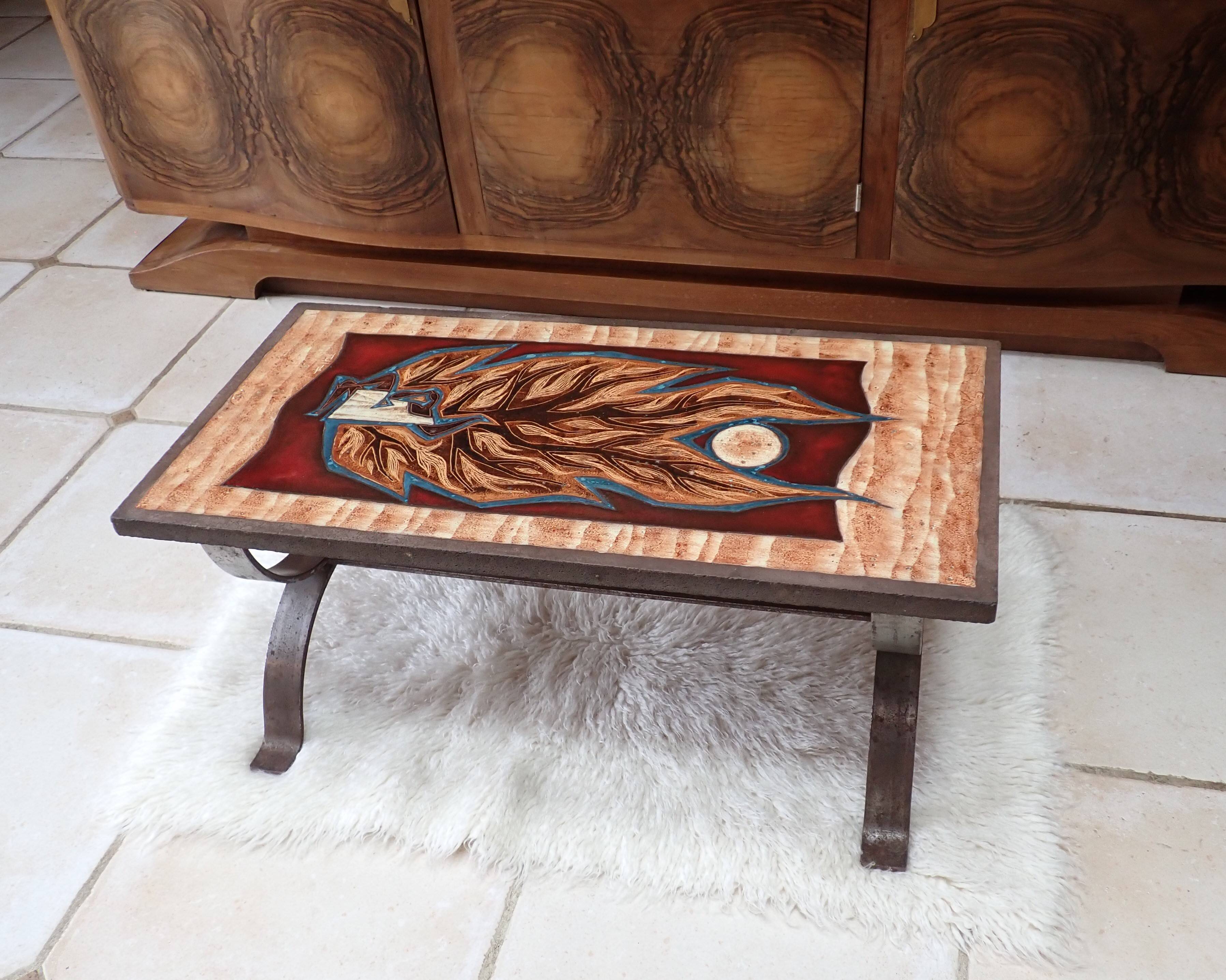 Enameled lava coffee table by Jean Jaffeux