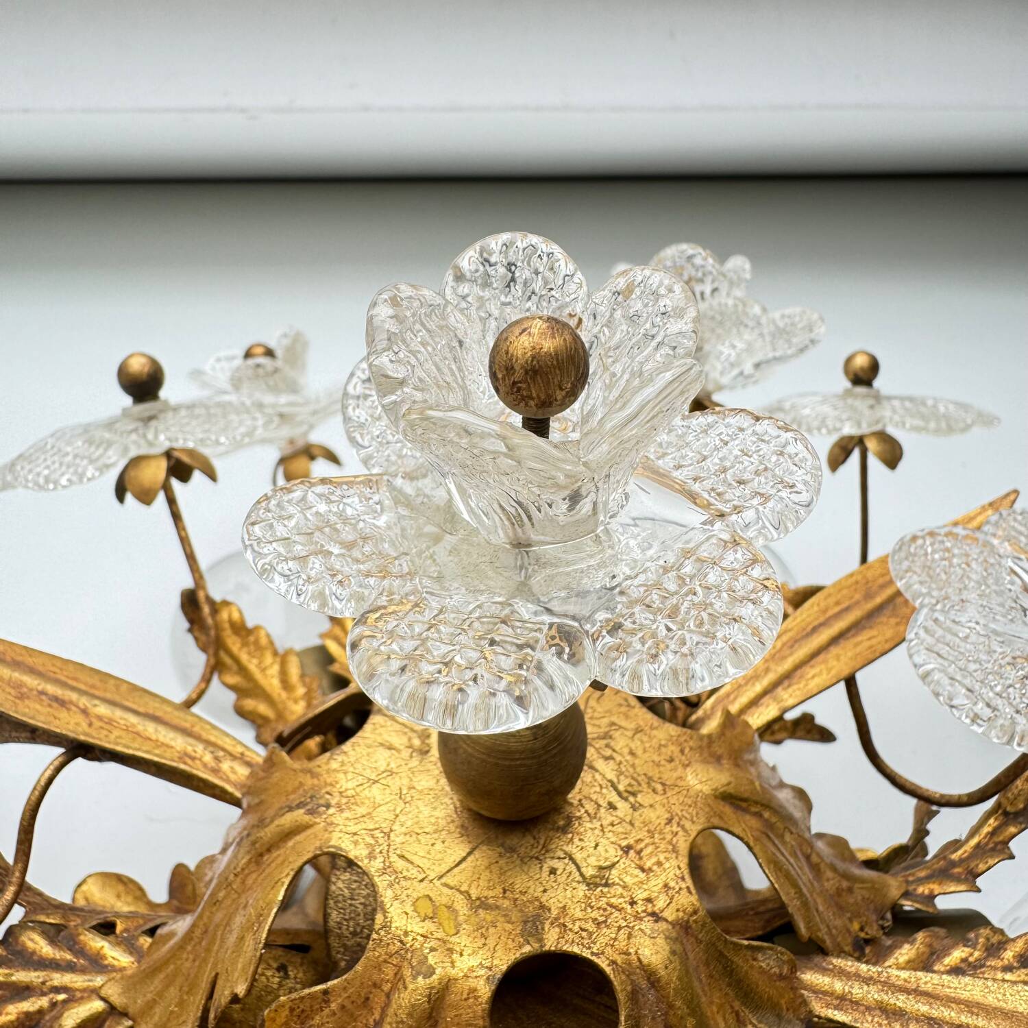 Plafonnier Banzi Firenze Murano en métal doré et verre de Murano