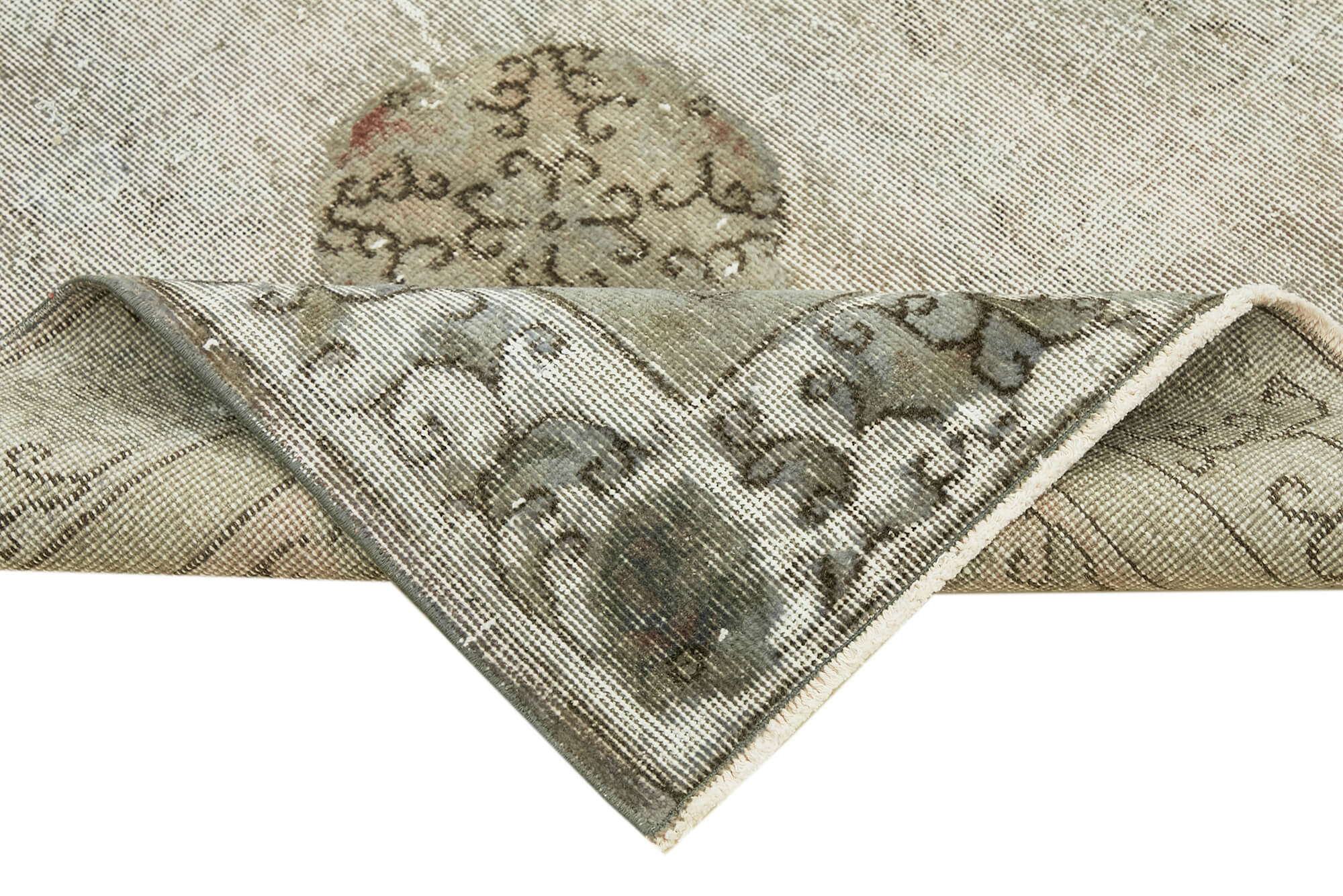 Handmade distressed anatolian 1980s 153 cm x 269 cm grey rug