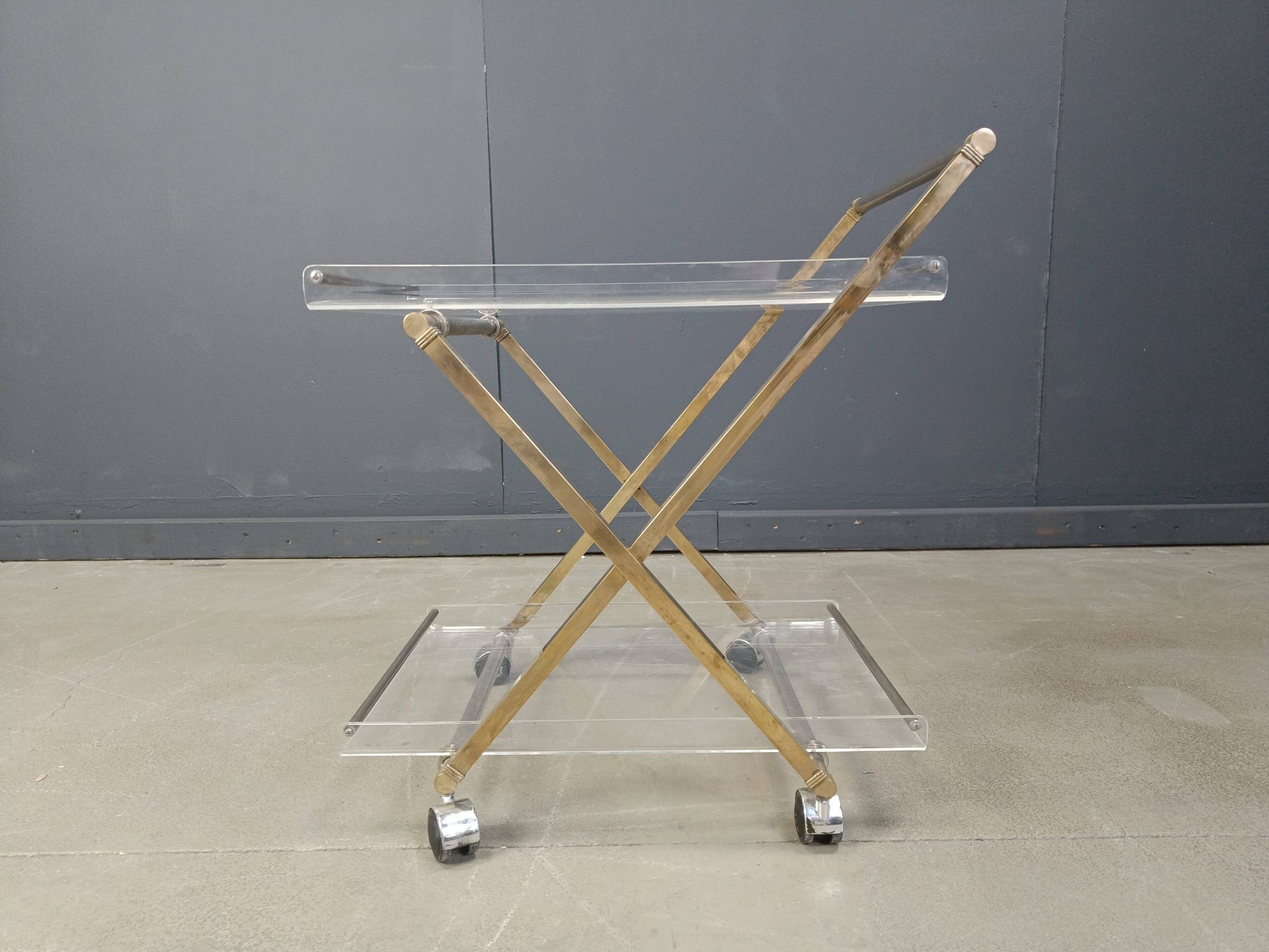 Vintage lucite and brass trolley, 1970s