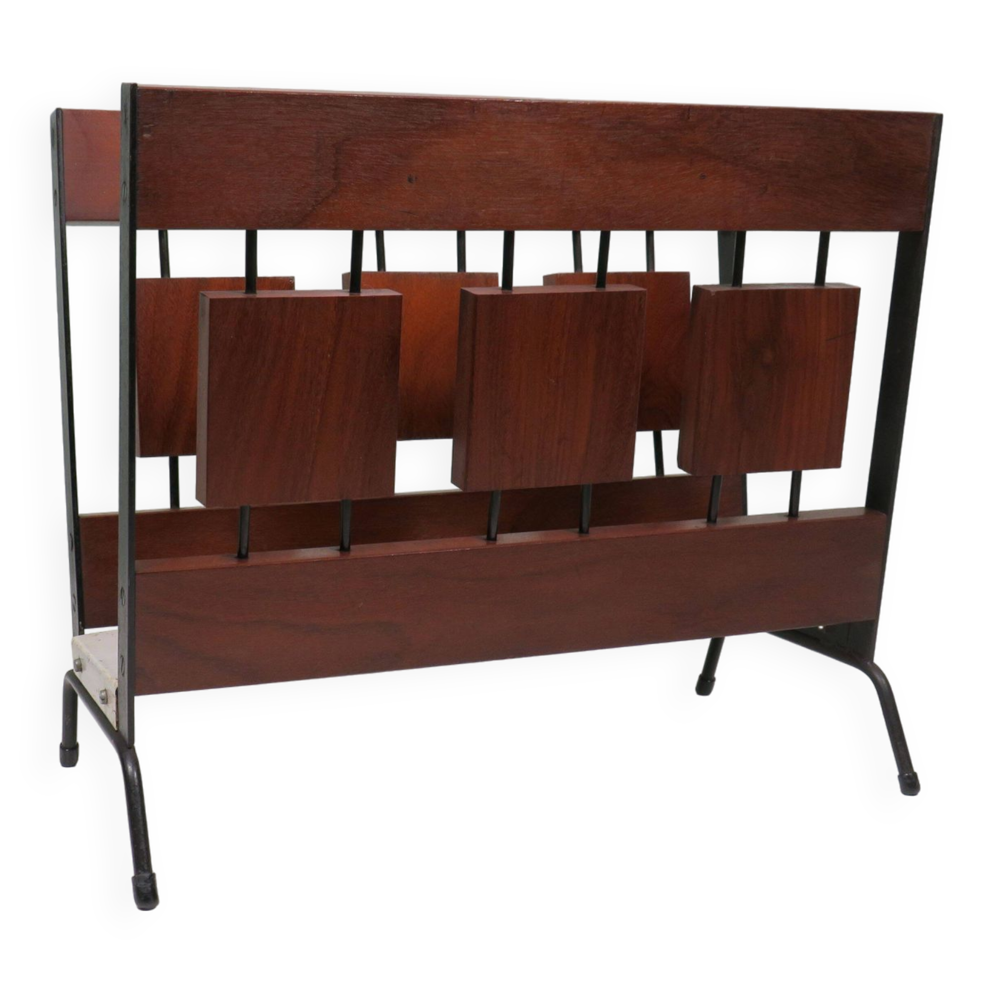 Vintage teak and metal magazine rack, Netherlands 1960-1970
