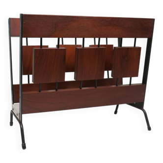 Vintage teak and metal magazine rack, Netherlands 1960-1970