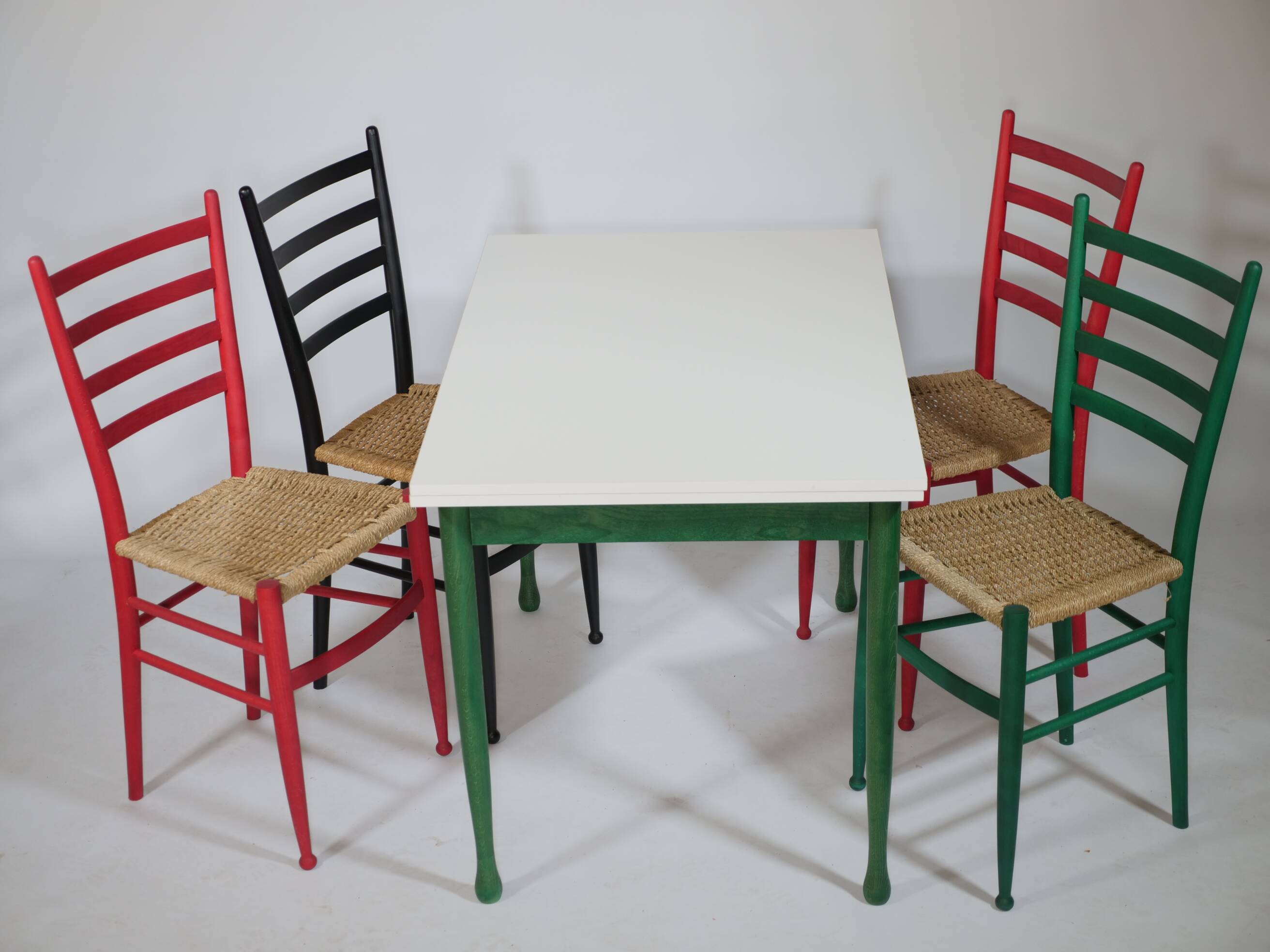 B&B Italy Wicker Chairs Table Colorful Mid-Century Design 60s 70s, Set of 5