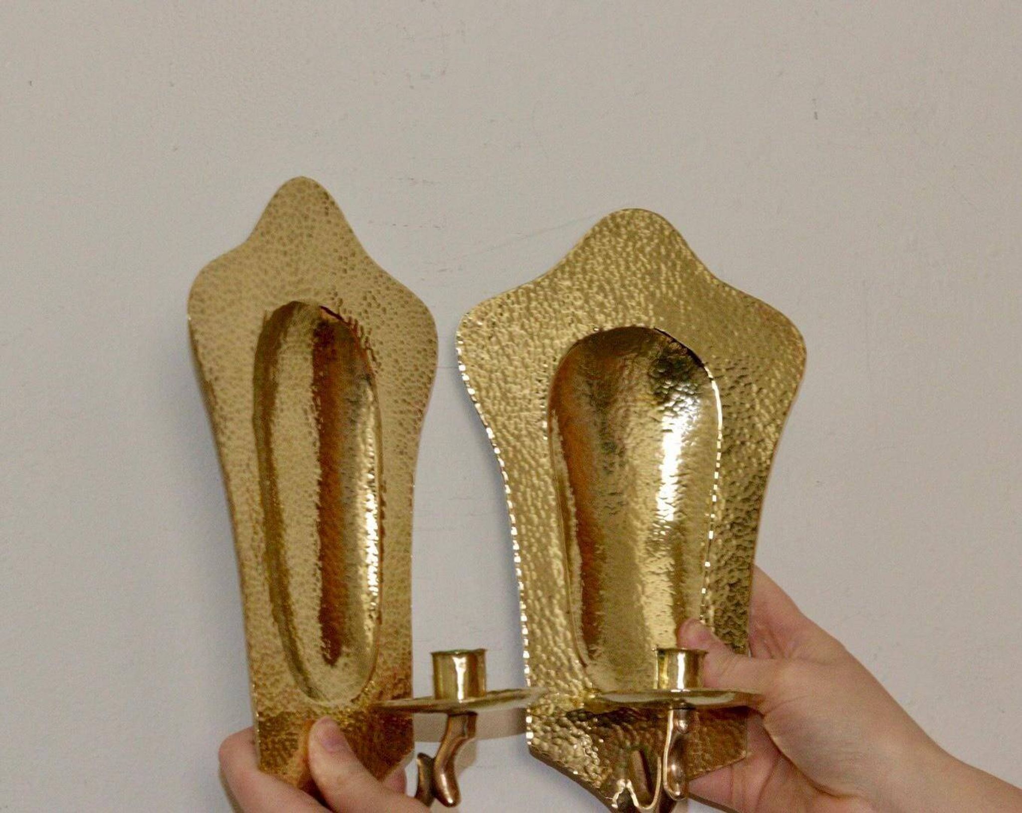 Pair of Swedish brass wall lights, mid-20th century.