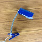 Lampe pince orientable bleue, flexible chrome, années 800, vintage