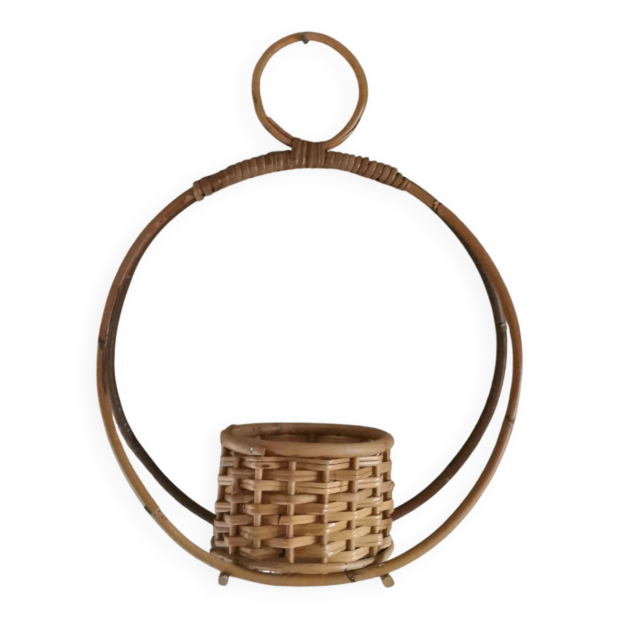 Vintage rattan plant holder and pot holder