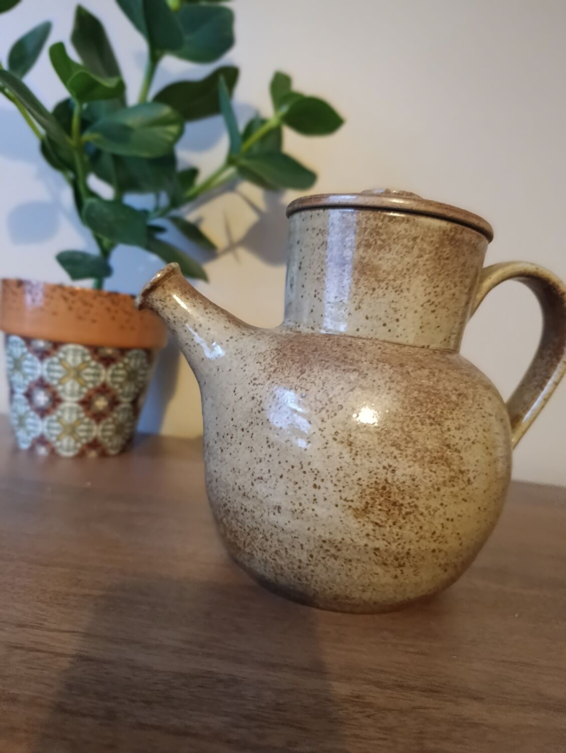 Vintage stoneware teapot signed by Nathalie and Christophe Hurtault.
