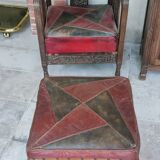 Set 3 pieces furniture, armchair and carved wooden stool
