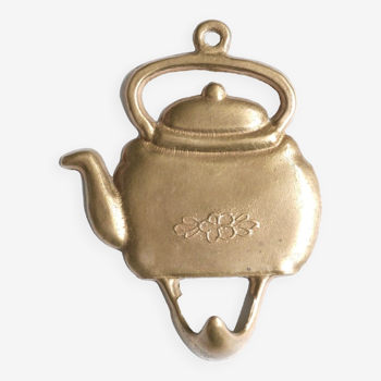 Brass hook for tea towel teapot shape, 70s