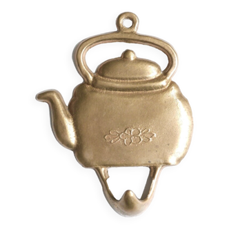 Brass hook for tea towel teapot shape, 70s