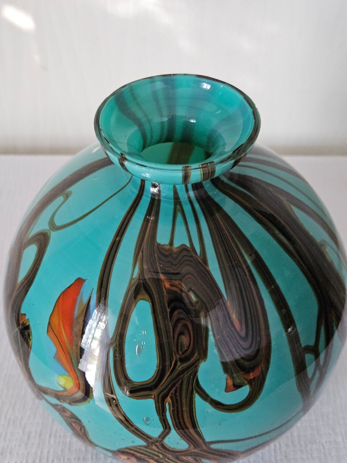 Vintage Czech multicoloured blown glass ball vase