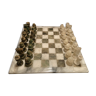 Volterra's 1970s green and beige alabaster chess game made by hand in Italy